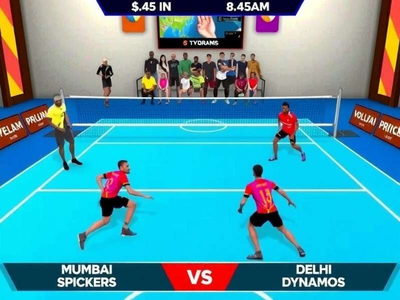 Volley Prime Conquerors Gameplay Screenshot Volley Prime Conquerors gameplay screenshot showing a match between Mumbai Spikers and Delhi Dynamos